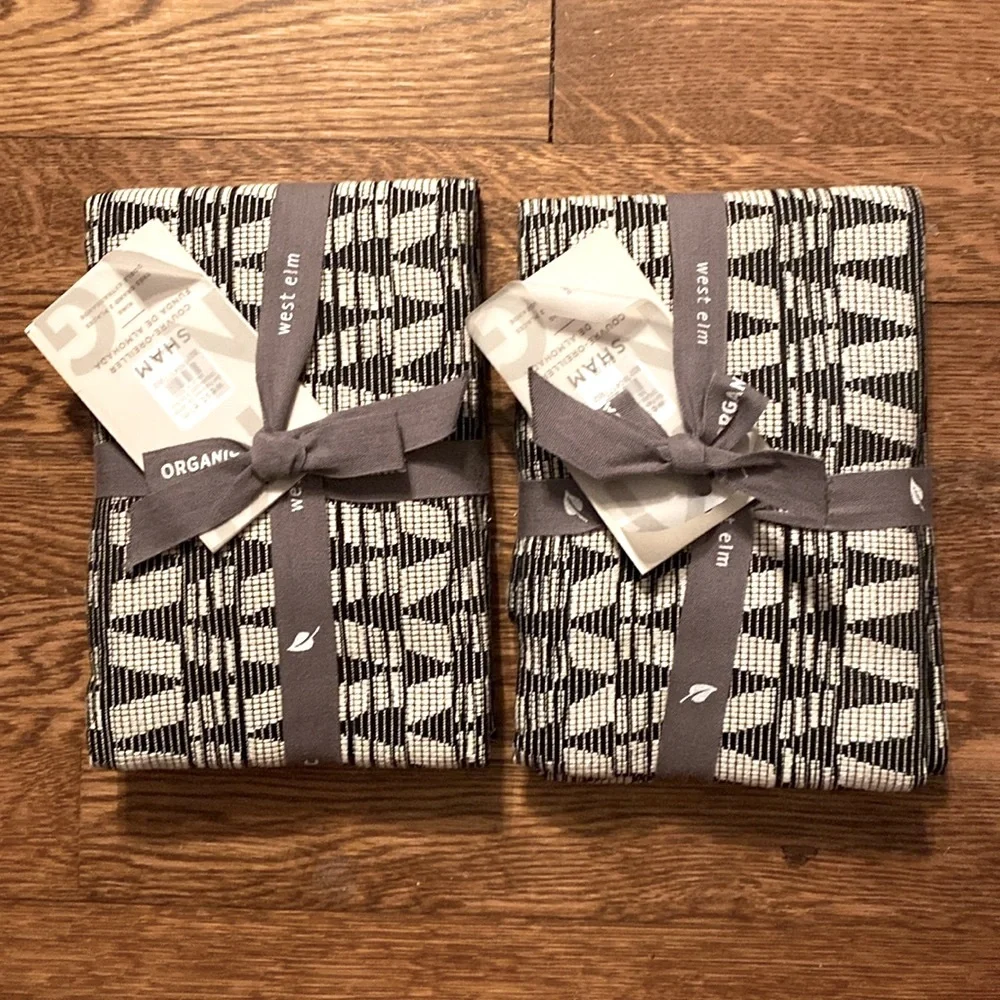 West Elm Cream and Black king Pillows with Geometric Pattern